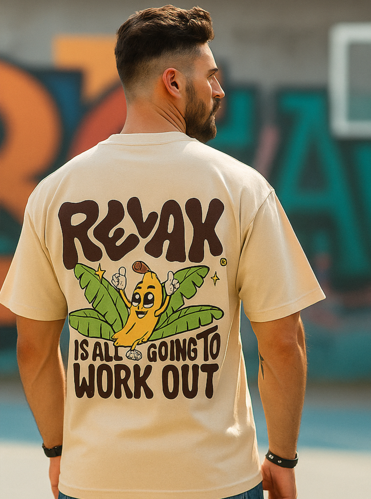 Men'S Printed Typography Round Neck OVERSIZED T-Shirt